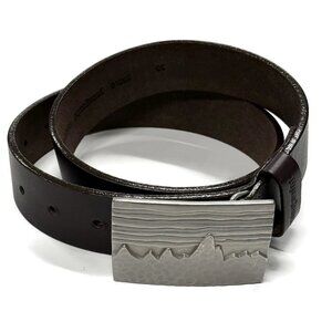 Patagonia Fitz Roy Skyline Western Metal Buckle & Brown Leather Belt 30